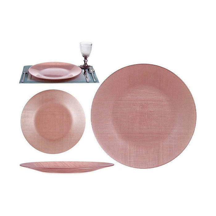 Platou Plat Roz Sticlă 32,5 x 2 x 32,5 cm (6 Unități)