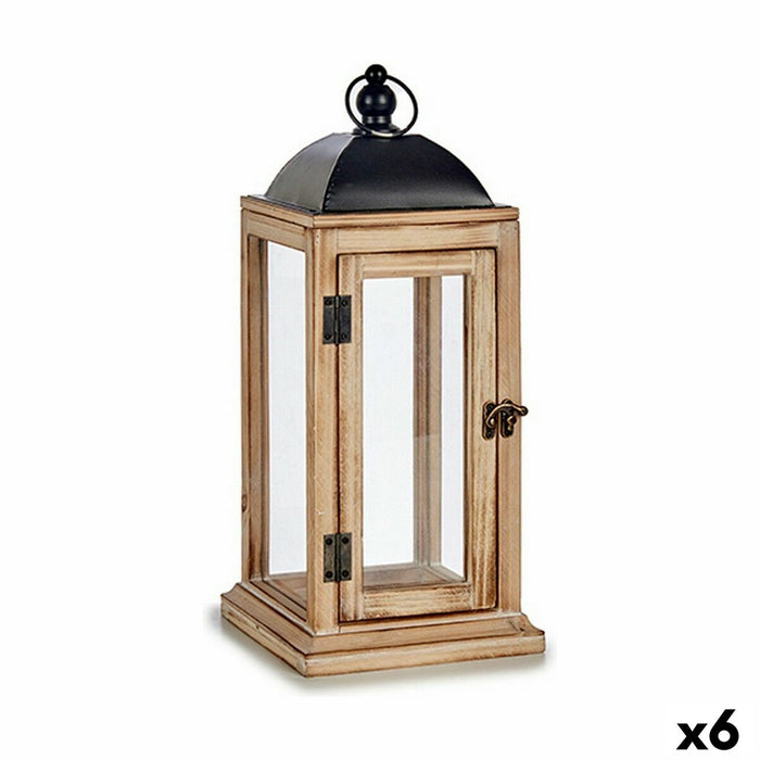 Lucerna Natural Negru Metal Lemn (18 x 43 x 18 cm) (6 Unități)