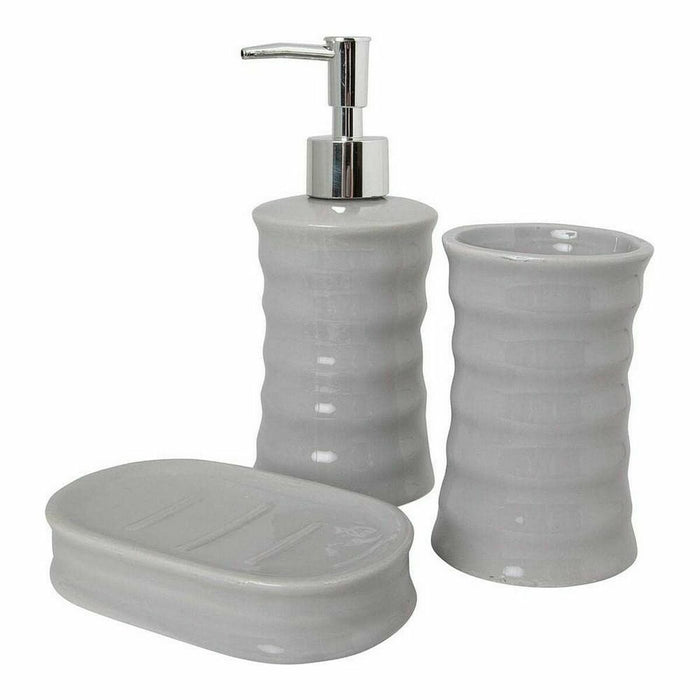 Set de Baie Unde Ceramică Gri Metal (12 Unități)