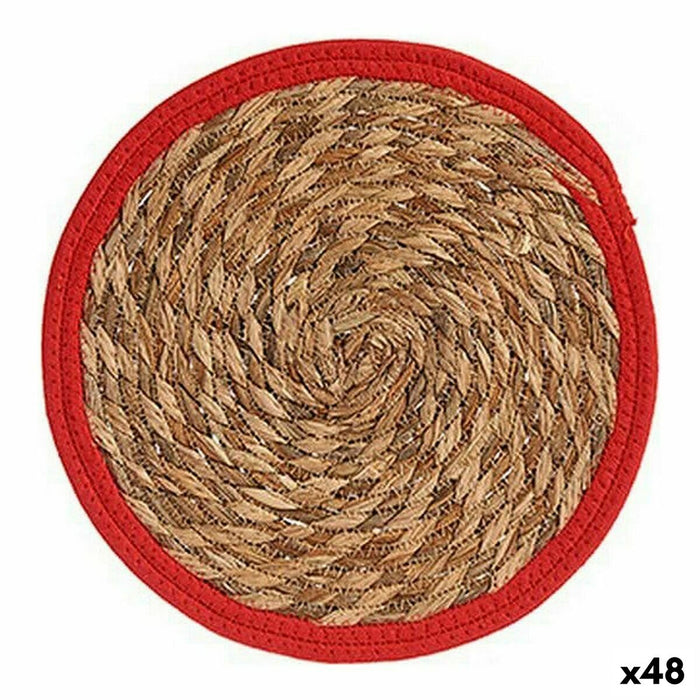 Suport Protecție pentru Masă Natural Roșu Fibră naturală (30 x 1 x 30 cm) (48 Unități)
