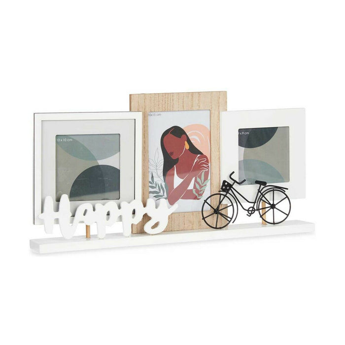Ramă Foto Happy 3 fotografies Maro Alb Lemn MDF (40 x 21 x 6 cm) (6 Unități)