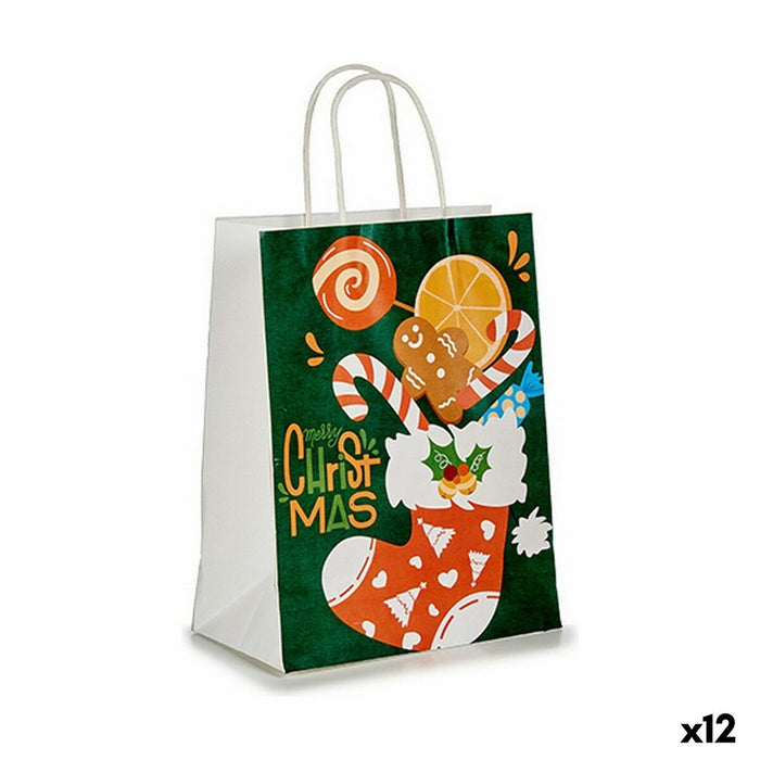 Pungă din Hârtie Ciorap de Crăciun Verde (12 Unități)