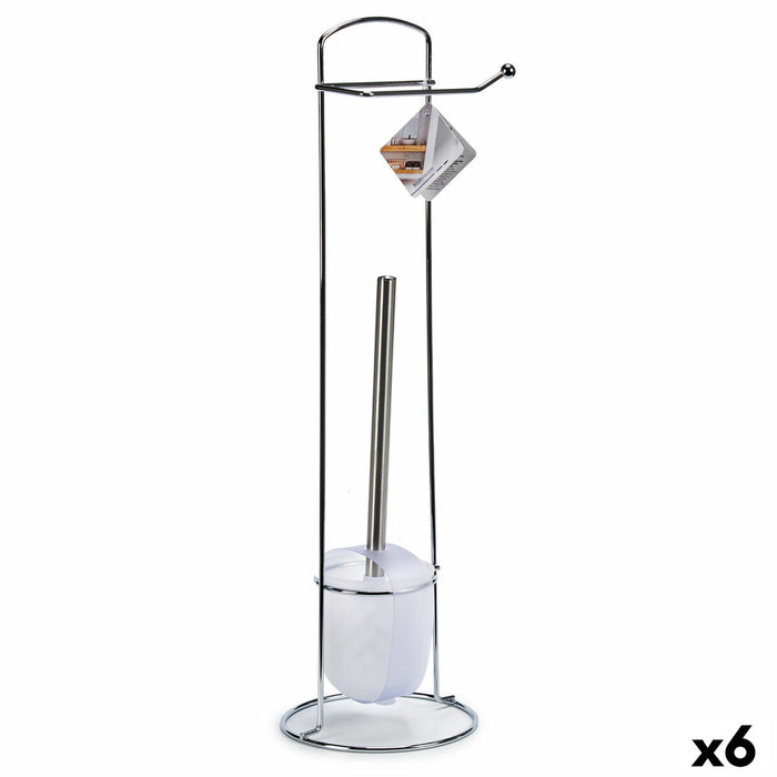 Suport pentru hârtie igienică cu suport pentru perie WC Alb Argintiu Metal 16,5 x 59 x 16,5 cm (6 Unități)