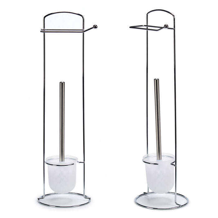Suport pentru hârtie igienică cu suport pentru perie WC Alb Argintiu Metal 16,5 x 59 x 16,5 cm (6 Unități)