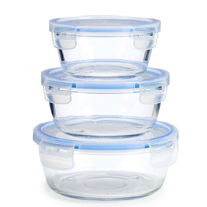 Set de Cutii pentru Prânz Rotundă Albastru Transparent Sticlă (8 Unități)