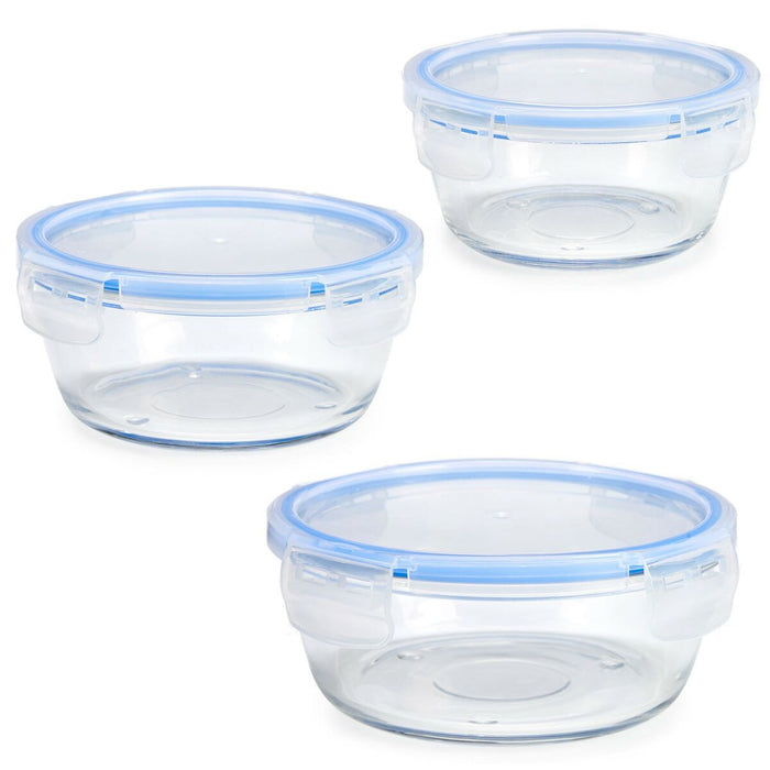 Set de Cutii pentru Prânz Rotundă Albastru Transparent Sticlă (8 Unități)