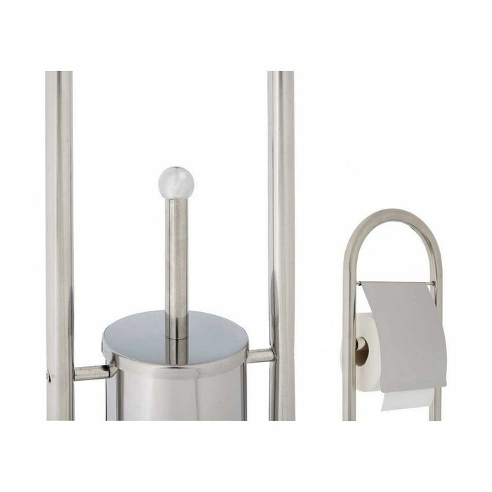 Suport pentru hârtie igienică cu suport pentru perie WC Argintiu Oțel 17,5 x 29 x 80 cm (4 Unități)