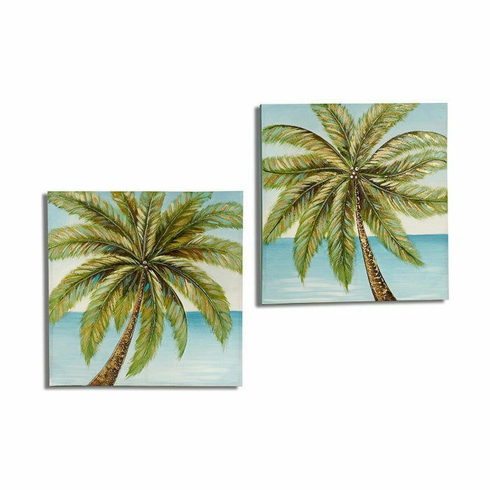 Pânză Palmier Albastru Maro Verde 3 x 80 x 80 cm (2 Unități)