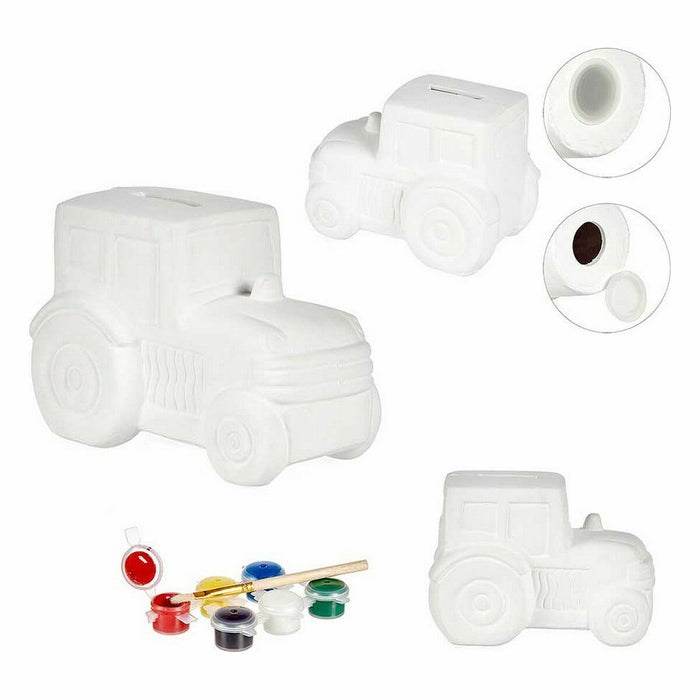 Piggy Bank pentru vopsit Tractor Ceramică 13 x 9 x 9,4 cm (12 Unități)