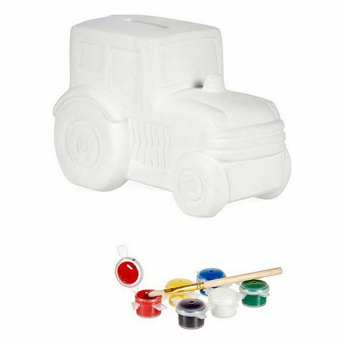 Piggy Bank pentru vopsit Tractor Ceramică 13 x 9 x 9,4 cm (12 Unități)
