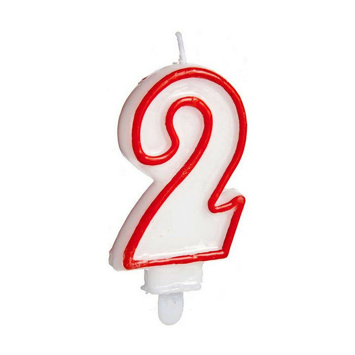 Lumânare Aniversare Numere 2 Roșu Alb (12 Unități)