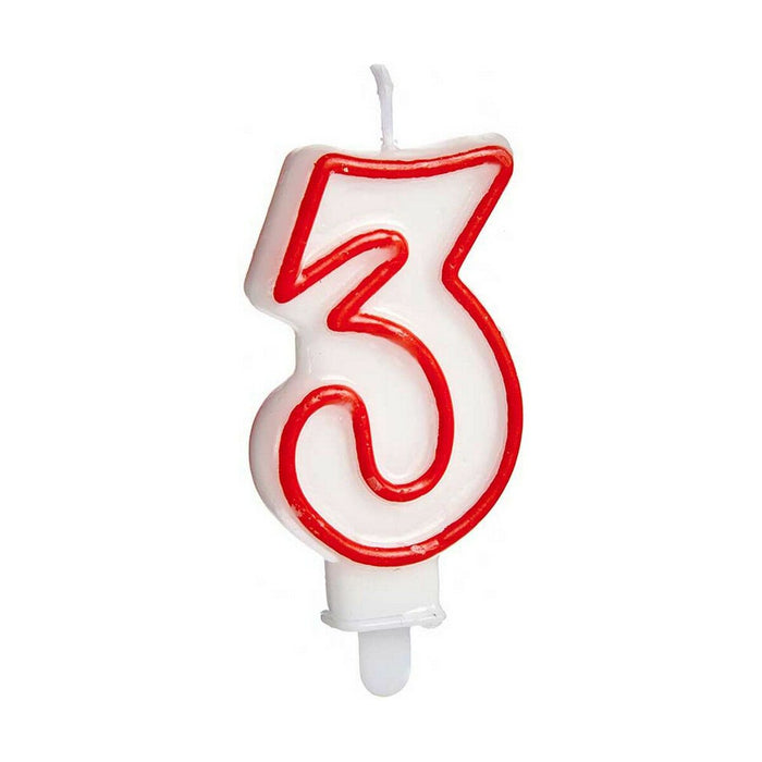Lumânare Aniversare Numere 3 Roșu Alb (12 Unități)
