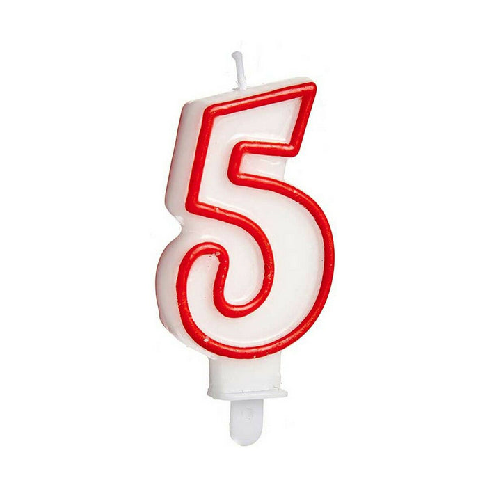 Lumânare Aniversare Numere 5 Roșu Alb (12 Unități)