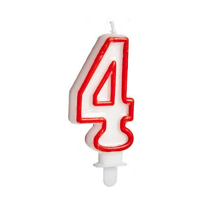 Lumânare Aniversare Numere 4 Roșu Alb (12 Unități)
