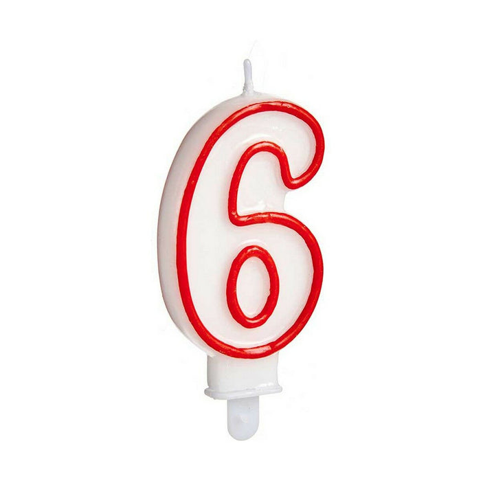 Lumânare Aniversare Numere 6 Roșu Alb (12 Unități)