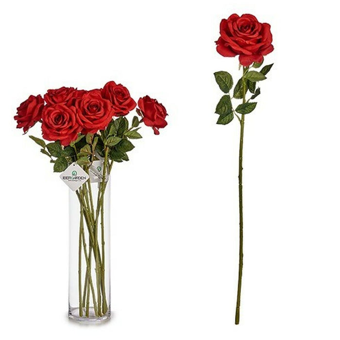Ramură Roz 65 cm Roșu Hârtie Verde Plastic (12 Unități)