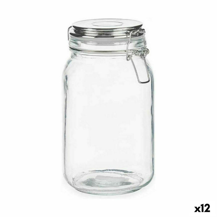 Borcan Închidere ermetică Transparent Argintiu Sticlă 1,5 L 13 x 20 x 11,3 cm (12 Unități)
