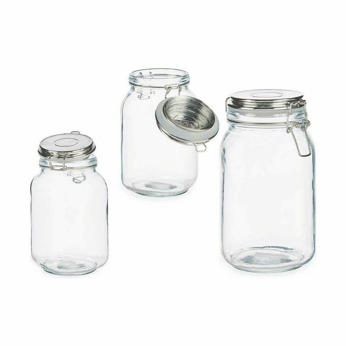 Borcan Închidere ermetică Transparent Argintiu Sticlă 1,5 L 13 x 20 x 11,3 cm (12 Unități)
