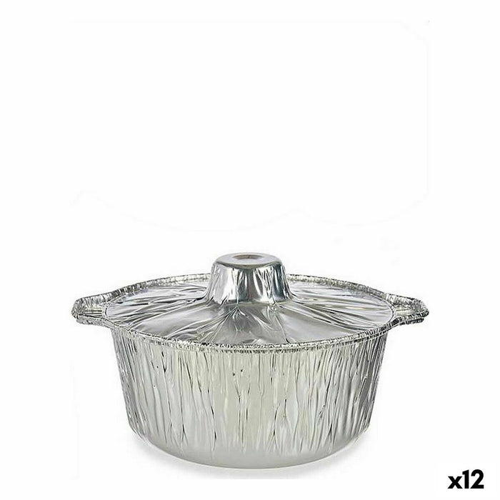 Set de vase de bucătărie De unică folosință Tigaie Cu Capac Aluminiu 25,5 x 22 x 9,5 cm (12 Unități)