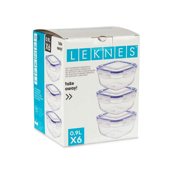 Set de Cutii pentru Prânz Ermetic Albastru Transparent Plastic 900 ml 14,5 x 8,5 x 14,5 cm (8 Unități)
