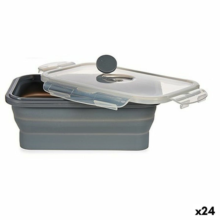 Cutie de prânz dreptunghiulară cu capac Gri Silicon 800 ml 12,5 x 3 x 18,5 cm (24 Unități)