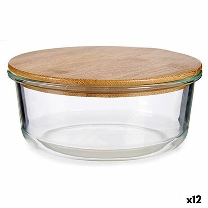 Cutie rotundă pentru prânz cu capac Bambus 17 x 7 x 17 cm (12 Unități)