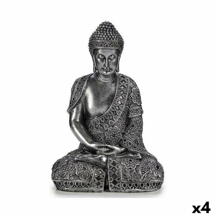 Figură Decorativă Buda Stând Argintiu 17 x 32,5 x 22 cm (4 Unități)