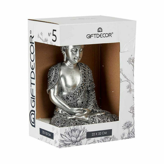 Figură Decorativă Buda Stând Argintiu 17 x 32,5 x 22 cm (4 Unități)