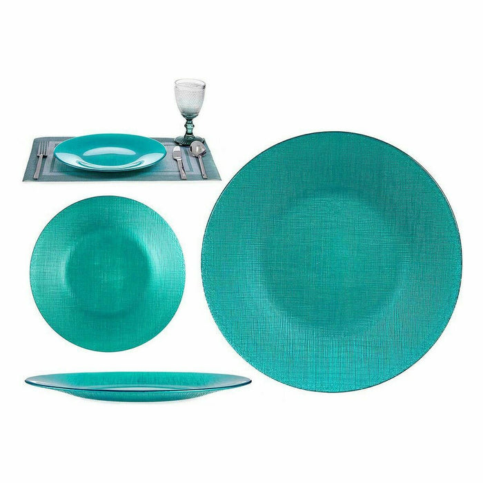 Platou Plat Turquoise Sticlă 27,5 x 2 x 27,5 cm (6 Unități)