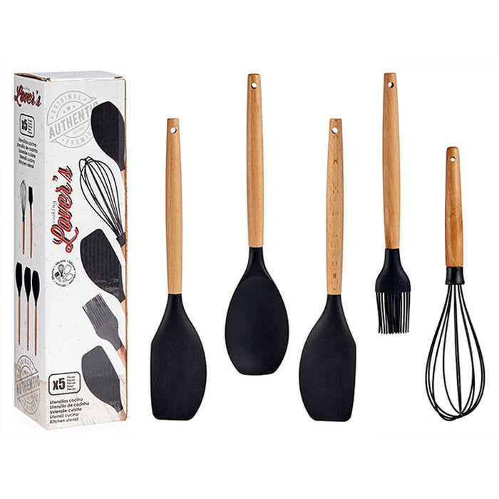 Set ustensile de bucătărie Negru Silicon lemn de fag (24 Unități)