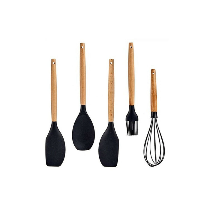 Set ustensile de bucătărie Negru Silicon lemn de fag (24 Unități)