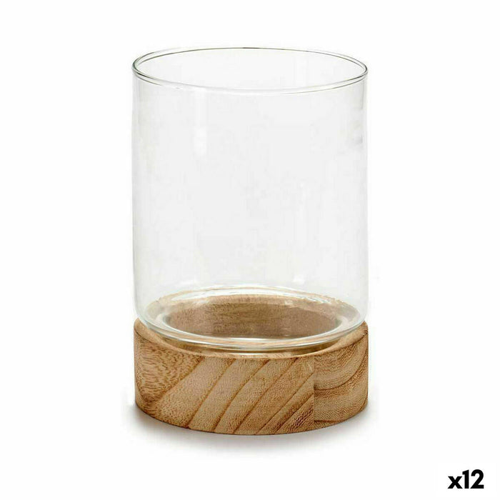 Suport de Lumânări Maro Transparent Lemn Geam 11,5 x 16 x 11,5 cm (12 Unități)