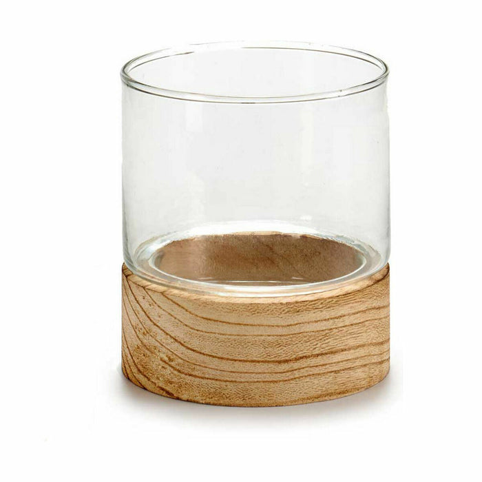 Suport de Lumânări Maro Transparent Lemn Geam 10 x 11,1 x 10 cm (18 Unități)