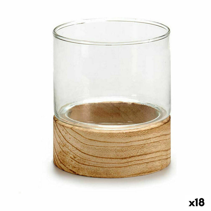 Suport de Lumânări Maro Transparent Lemn Geam 10 x 11,1 x 10 cm (18 Unități)