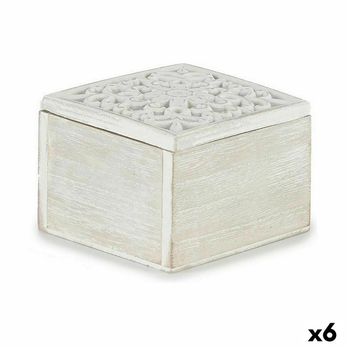 Cutie Decorativă Alb Lemn 11,5 x 8 x 11,5 cm (6 Unități)