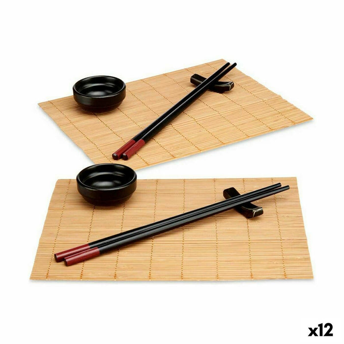 Set de Sushi Negru Bambus Gresie (12 Unități)