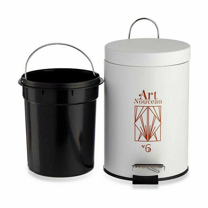 Coș de gunoi pentru hârtie cu pedală Art Nouveau Alb Bronz Oțel Plastic 3 L (6 Unități)