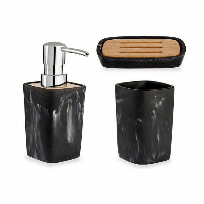 Set de Baie Negru Bambus Plastic (8 Unități)