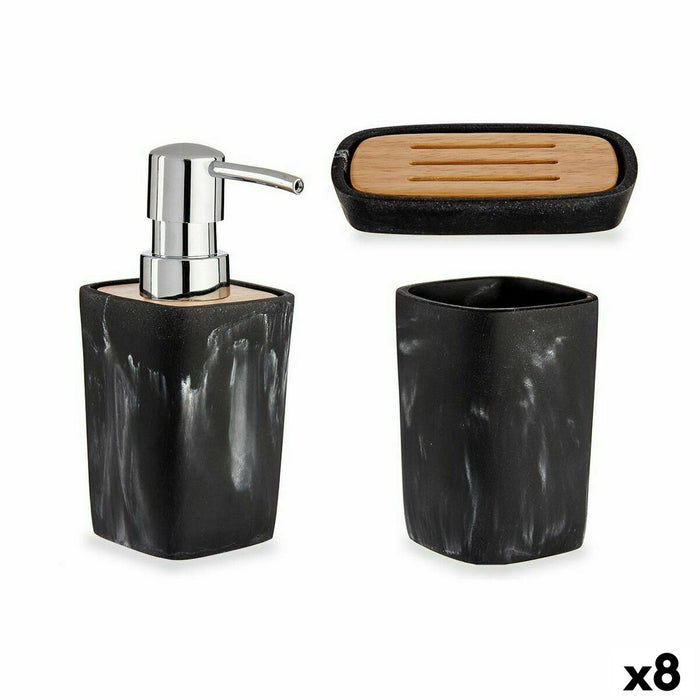 Set de Baie Negru Bambus Plastic (8 Unități)