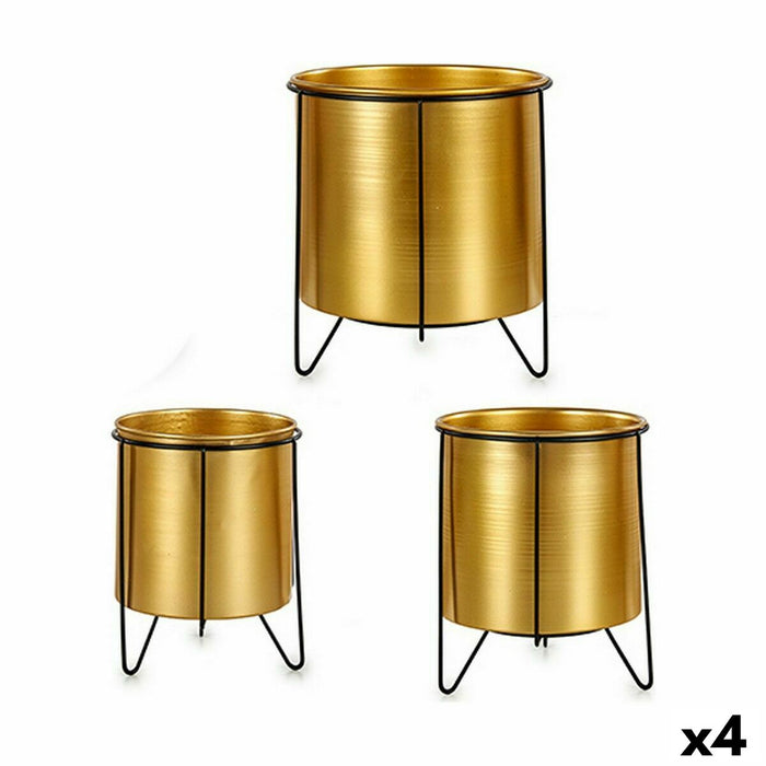 Set de jardiniere Negru Auriu* Metal (4 Unități)