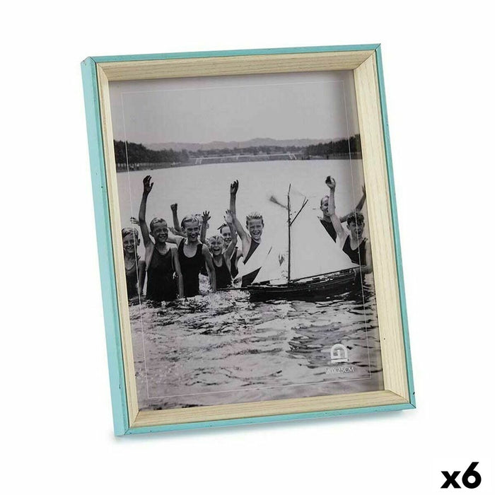 Ramă Foto Geam Albastru Alb 3 x 27 x 22 cm Lemn MDF (6 Unități)