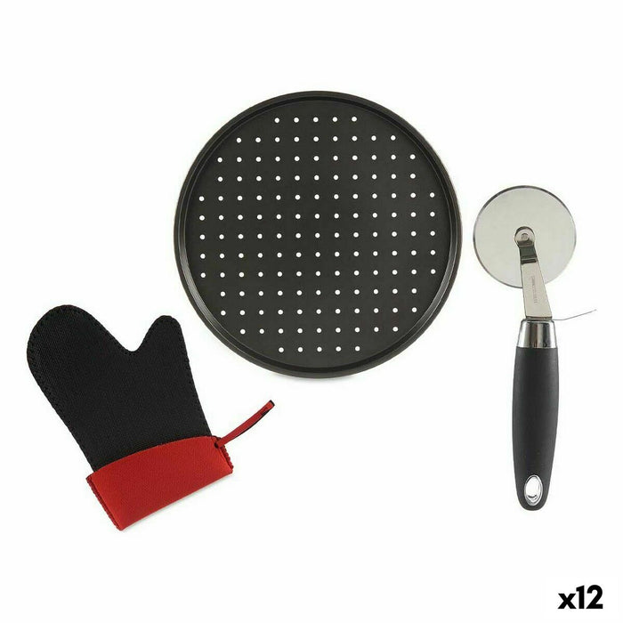 Set de Bucătărie Pizza Negru Oțel inoxidabil Plastic 33 x 2 x 33 cm (12 Unități)