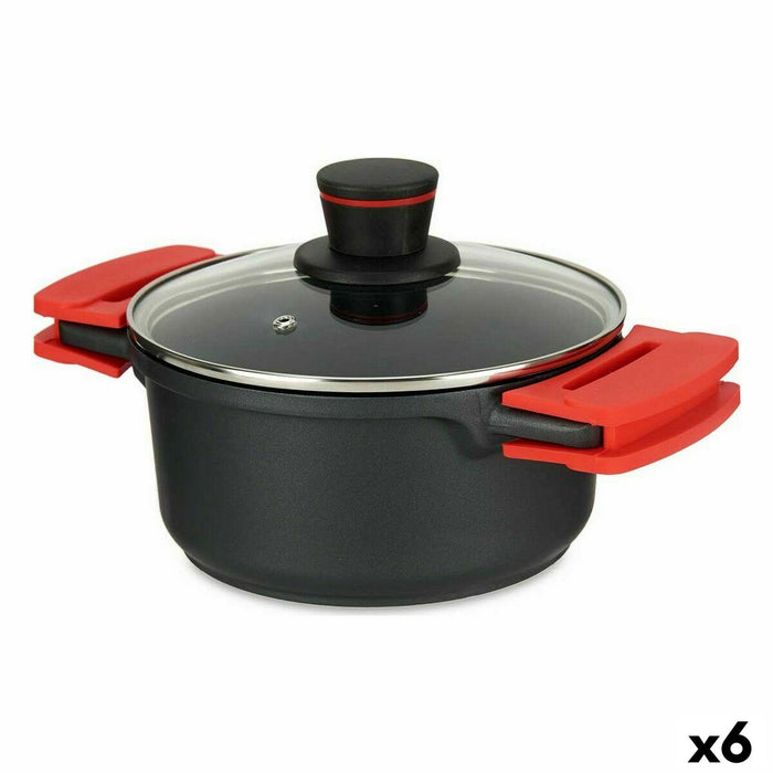 Caserolă Cu Capac de Sticlă Ø 20 cm Negru Aluminiu (6 Unități)