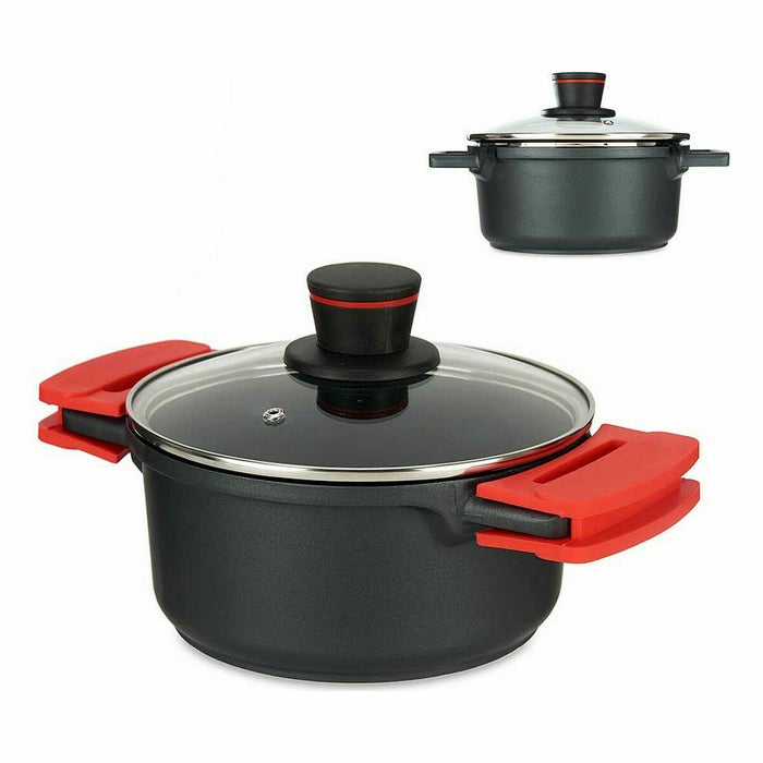 Caserolă Cu Capac de Sticlă Ø 20 cm Negru Aluminiu (6 Unități)