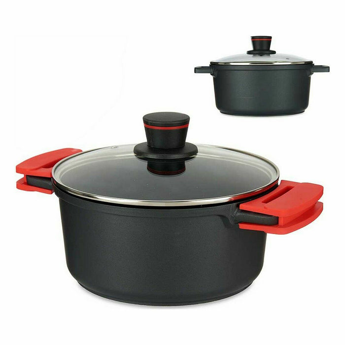 Caserolă Cu Capac de Sticlă Ø 24 cm Negru Aluminiu (6 Unități)