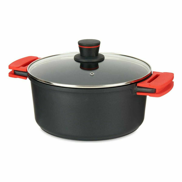 Caserolă Cu Capac de Sticlă Ø 28 cm Negru Aluminiu (4 Unități)