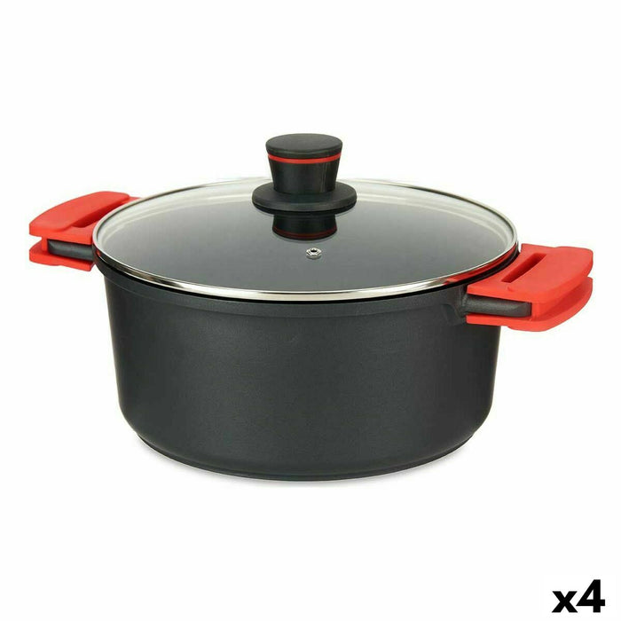 Caserolă Cu Capac de Sticlă Ø 28 cm Negru Aluminiu (4 Unități)