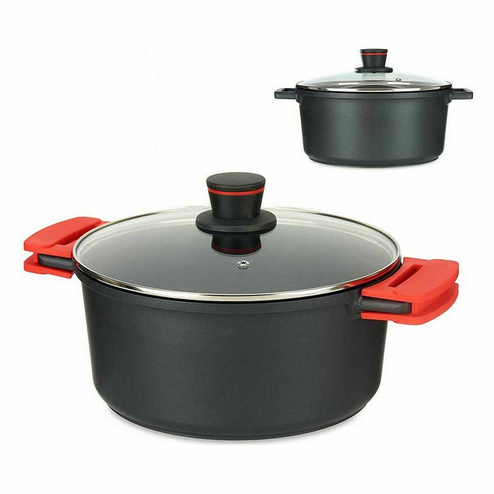 Caserolă Cu Capac de Sticlă Ø 28 cm Negru Aluminiu (4 Unități)