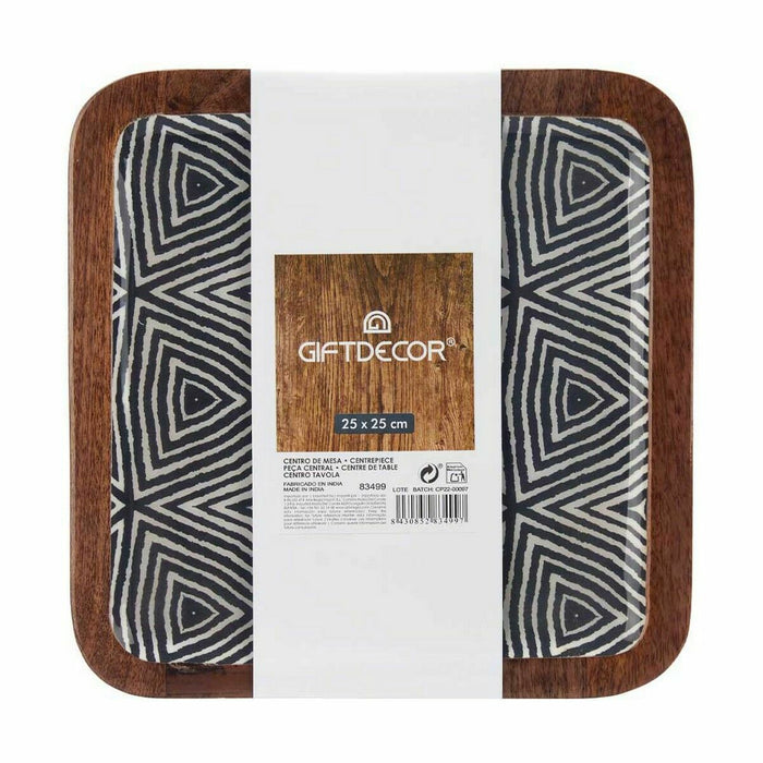 Decorațiune pentru Centrul Mesei Etnic 25 x 25 cm Alb Maro Negru Rășină Lemn de mango (6 Unități)