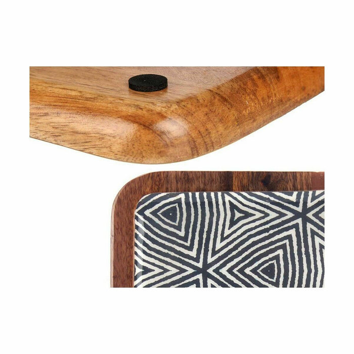 Decorațiune pentru Centrul Mesei Etnic 25 x 25 cm Alb Maro Negru Rășină Lemn de mango (6 Unități)